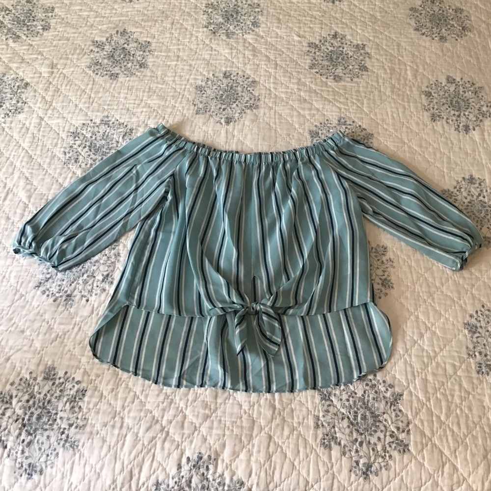 Turquoise Striped Off the Shoulder Top